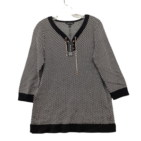Cable & Gauge Sweaters - Cable & Gauge Black and White Knit Tunic Sweater
